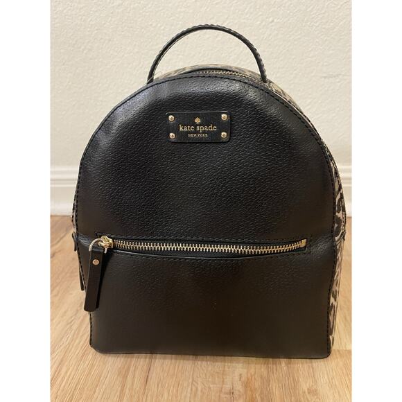 KATE SPADE NEW YORK Black Mini Backpack Women's Animal Print Leather Purse Bag - Picture 4 of 14